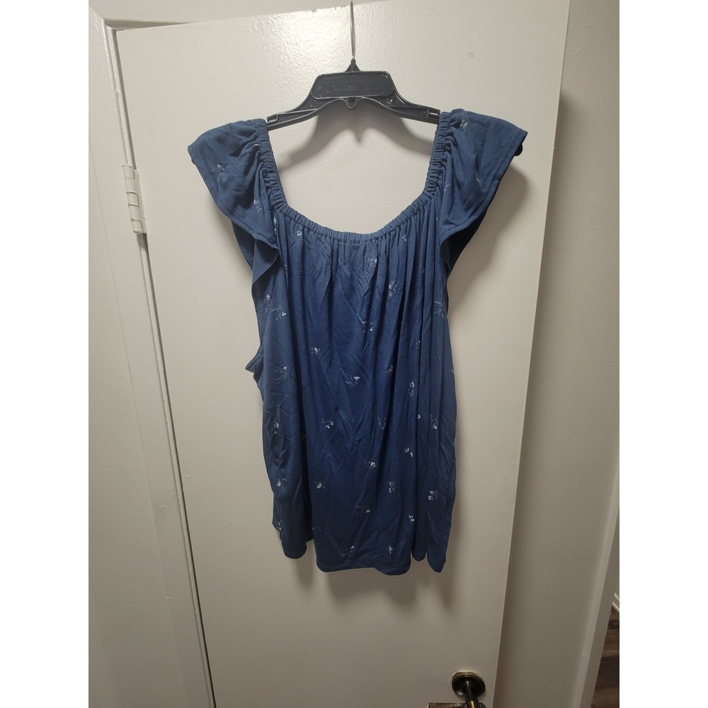 Blue Floral ruffled‎ tank Top, Ruffle Sleeve Blouse, Summer Casual Shirt